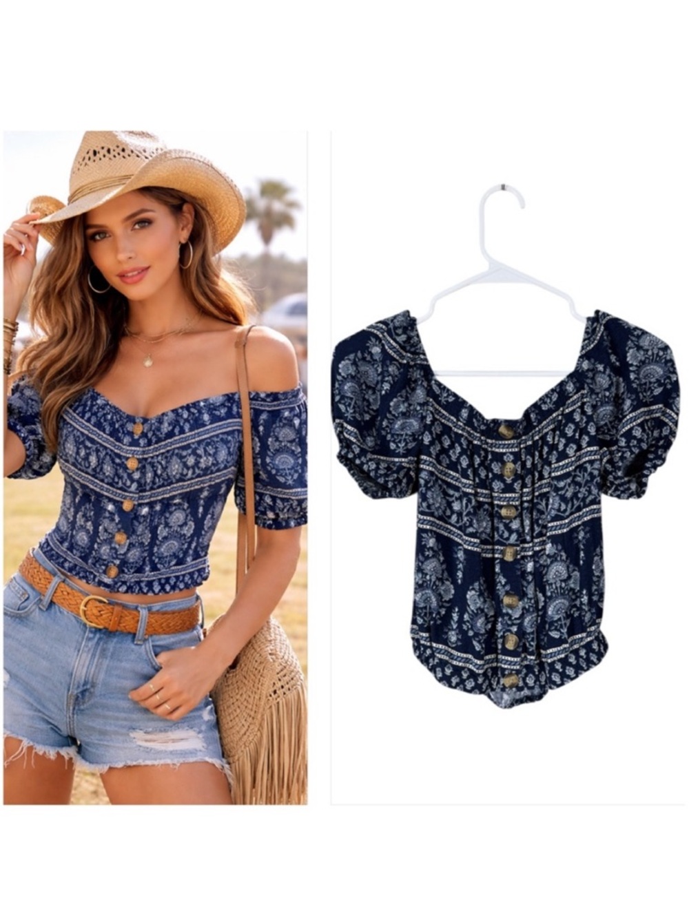 American Eagle Womens Floral Peasant  Crop Top Size XS Cottage Beachy Festival